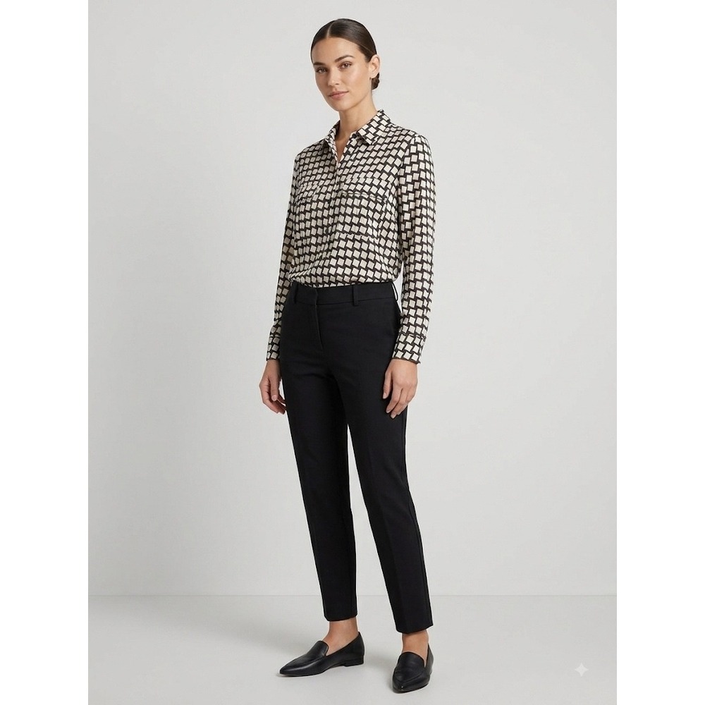 T TAHARI Black White Geometric Print Button Down Shirt Size S